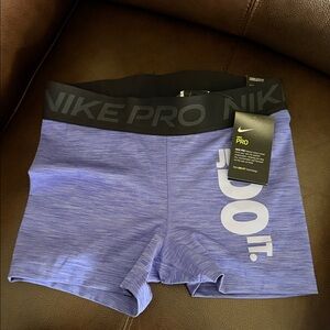 Nike Women's Purple Pro Dri-FIT Bike Shorts with Black Waistband